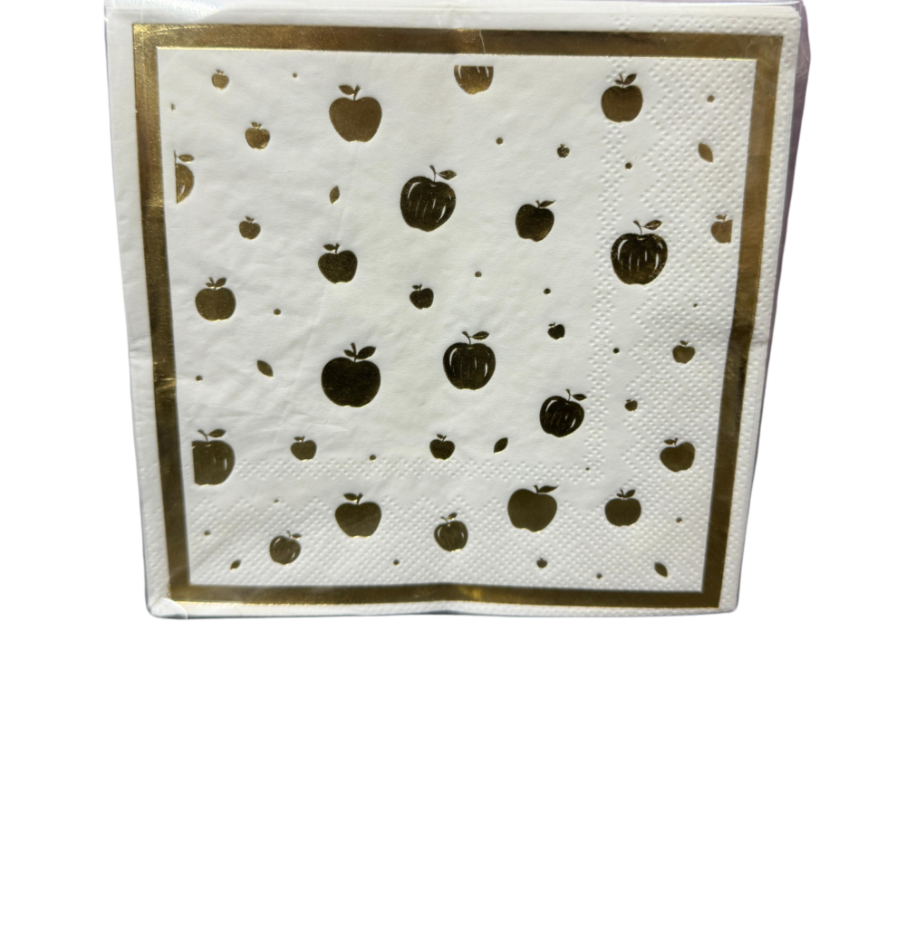 מארז 16 מפיות עם עיטורי תפוחים ורימונים לאווירת החג - זהב