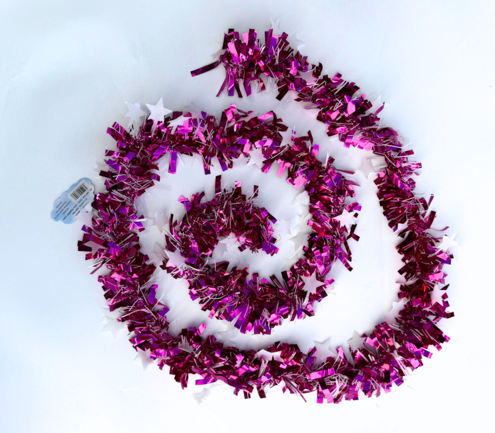 גרילנדה לעיצוב וקישוט בצבע ורוד בעיטורי כוכב כסופים