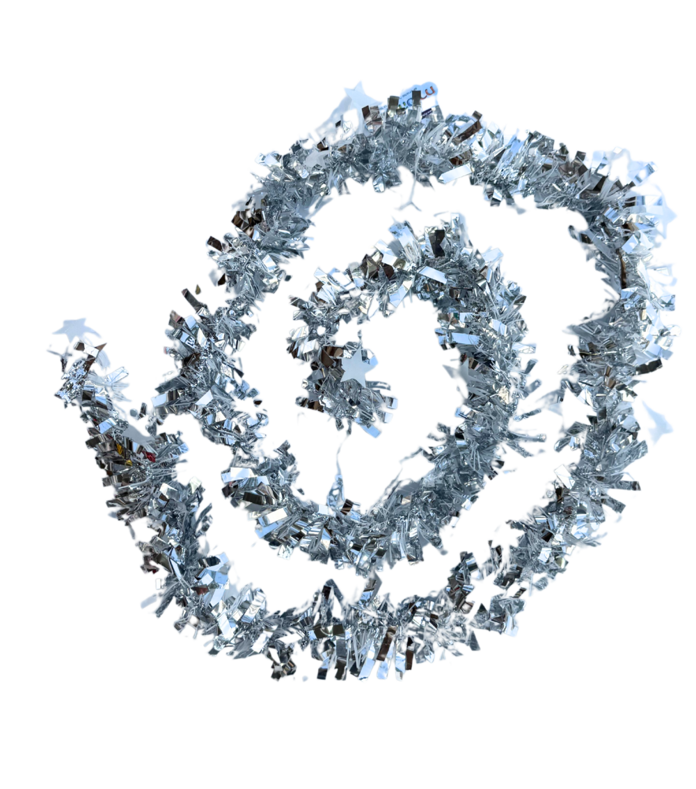 גרילנדה לעיצוב וקישוט בצבע כסף עם עיטורי כוכב