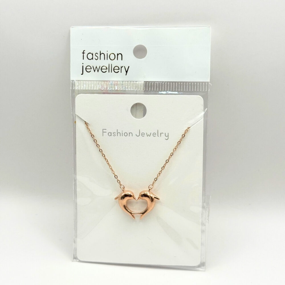 שרשרת ציפוי רוז גולד דולפינים בצורת לב