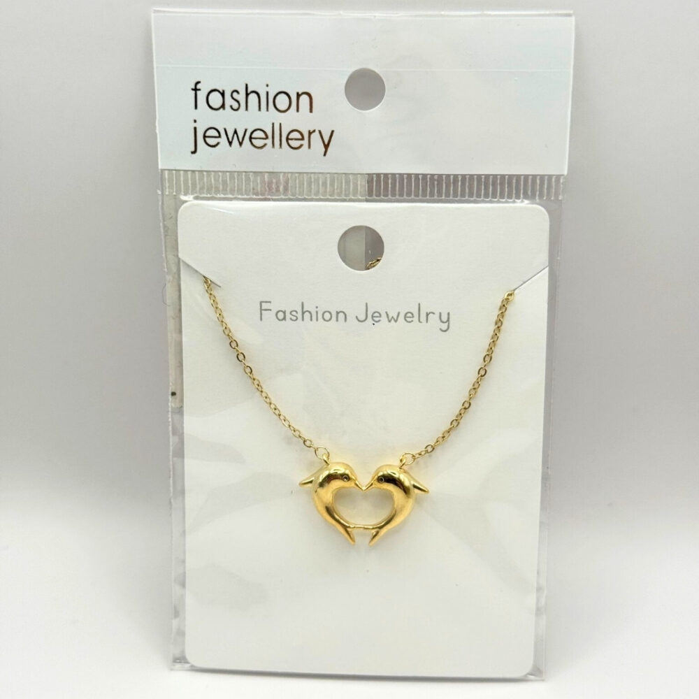 שרשרת ציפוי זהב דולפינים בצורת לב