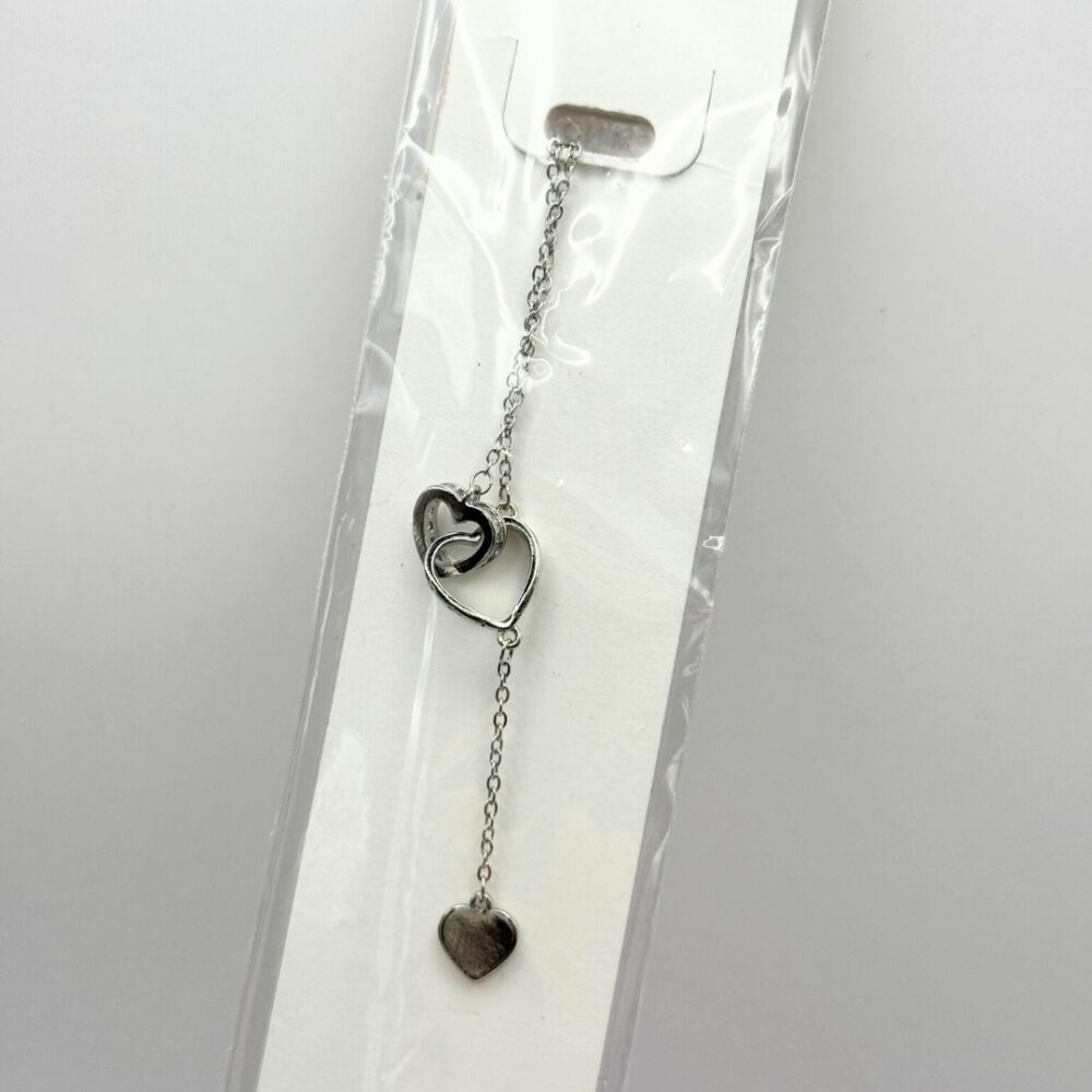 צמיד ציפוי כסף לב בתוך לב שיבוץ אבנים