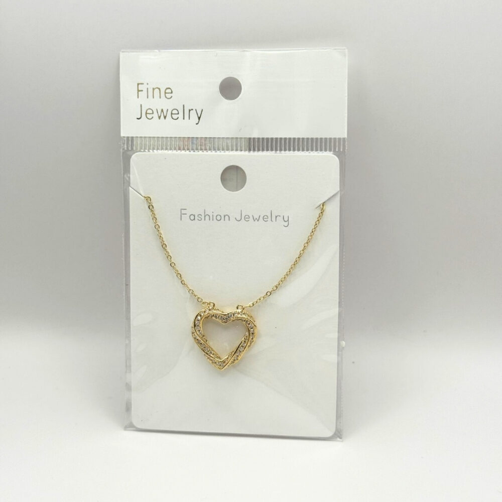 שרשרת ציפוי זהב תליון לב מסולסל משובץ אבנים