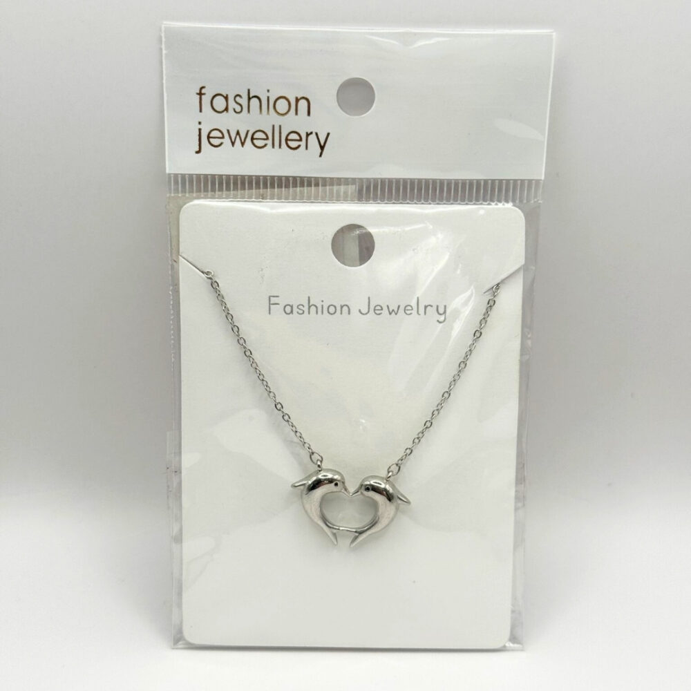 שרשרת ציפוי כסף דולפינים בצורת לב