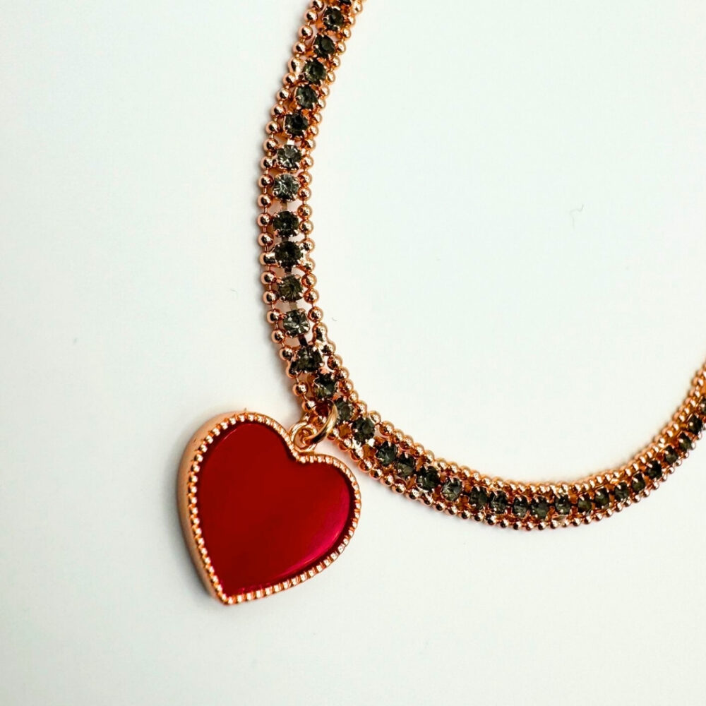 צמיד ציפוי זהב תליון לב אדום