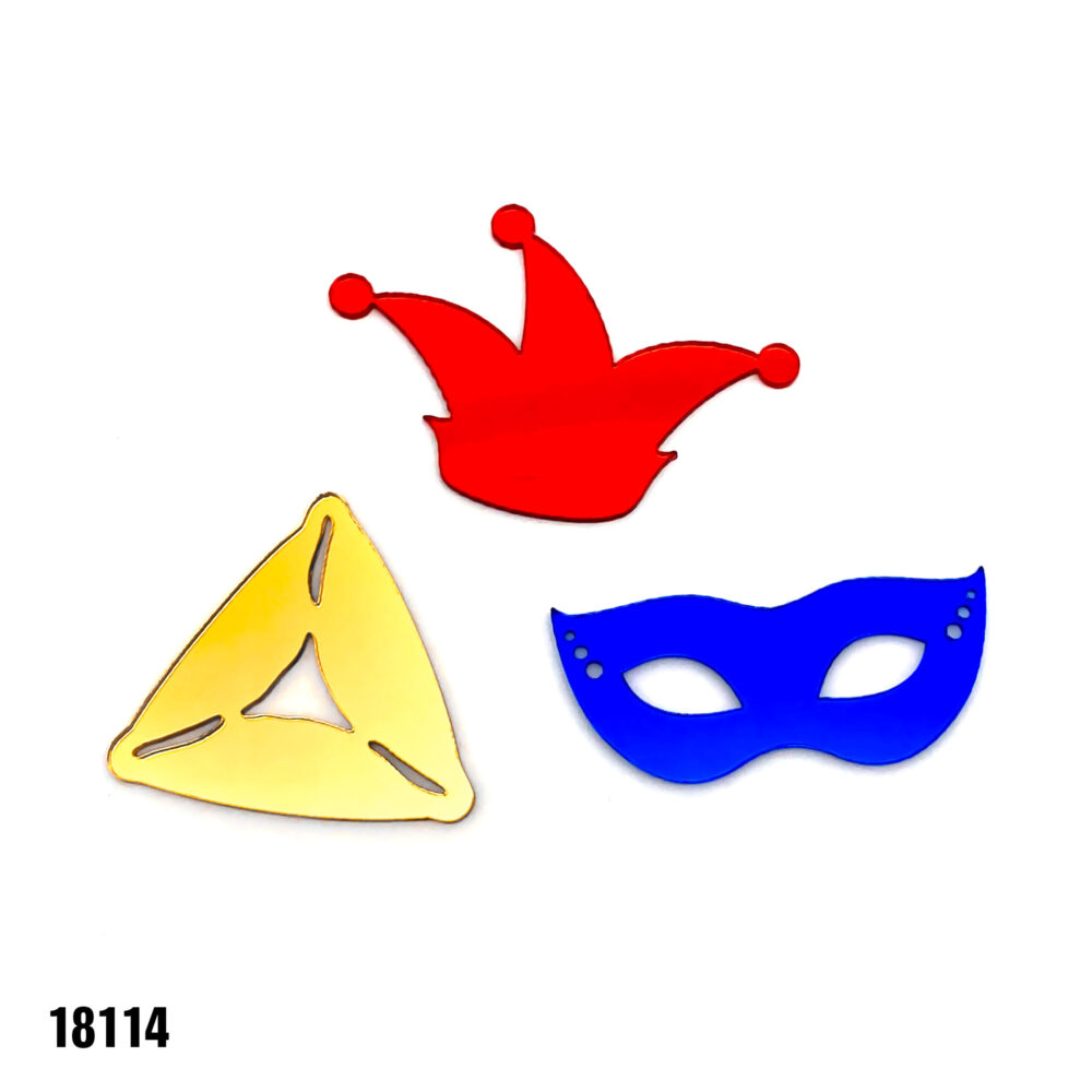 מארז 12 יח' קישוטי שולחן אקרילי פורים צבעוני