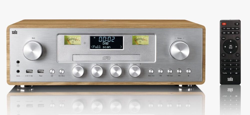 מגבר עם טיונר כולל CD USB + שלט, תחנות קבועות גישה ישירה RCA IN