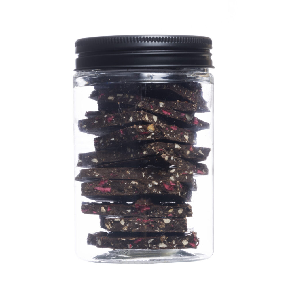 מארז שברי שוקולד מריר בתוספת אגוזי לוז ופטל קראנץ'