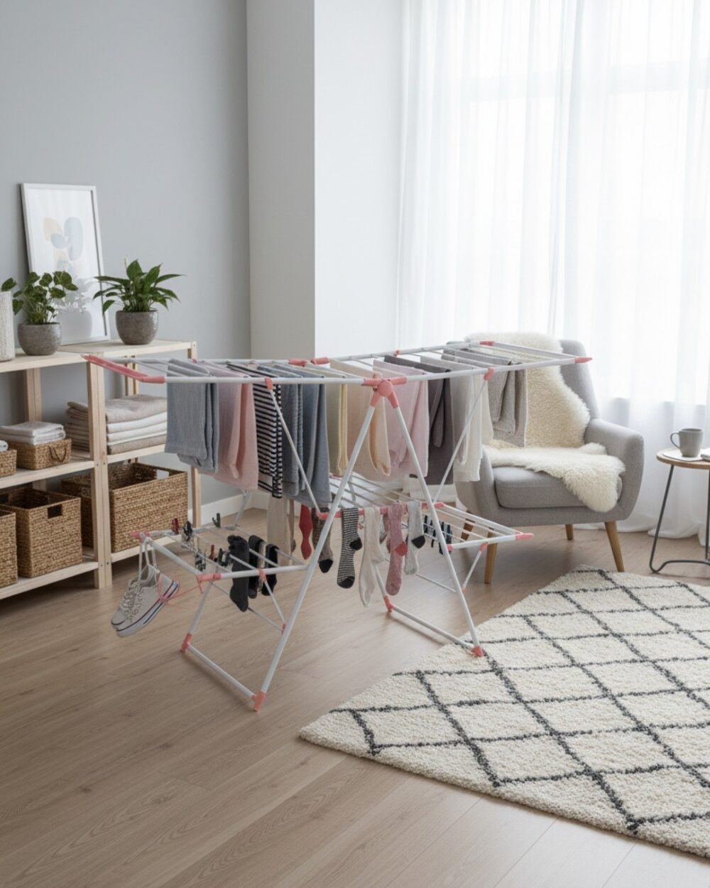 מתלה כביסה מהודר מתקפל + קולב ייבוש לנעליים – פתרון ייבוש חכם לבית