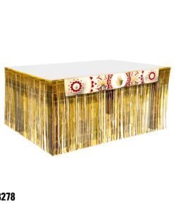 חצאית שולחן עם כרזה חמסה ועיטורים 15*100 – חצאית זהב 75*250
