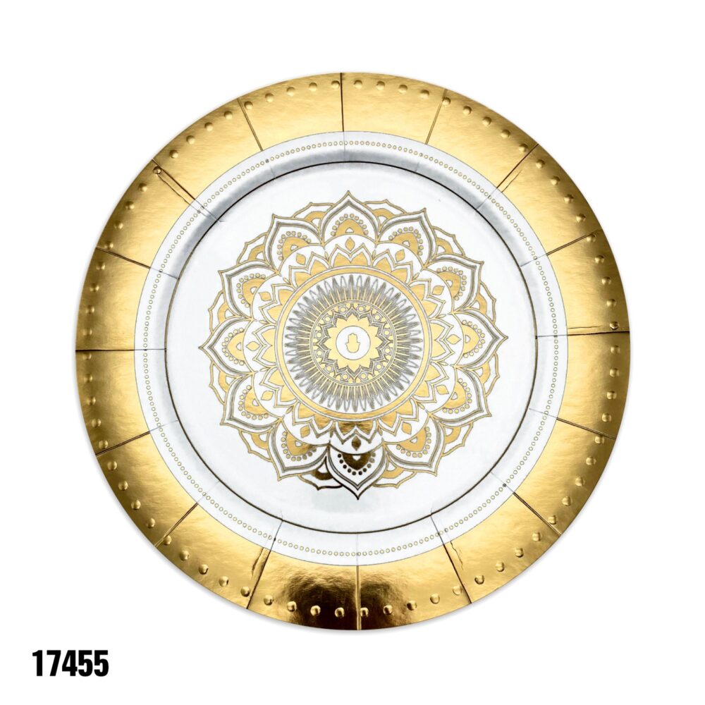 מגש עגול 32 ס"מ בעיטורי זהב ולבן