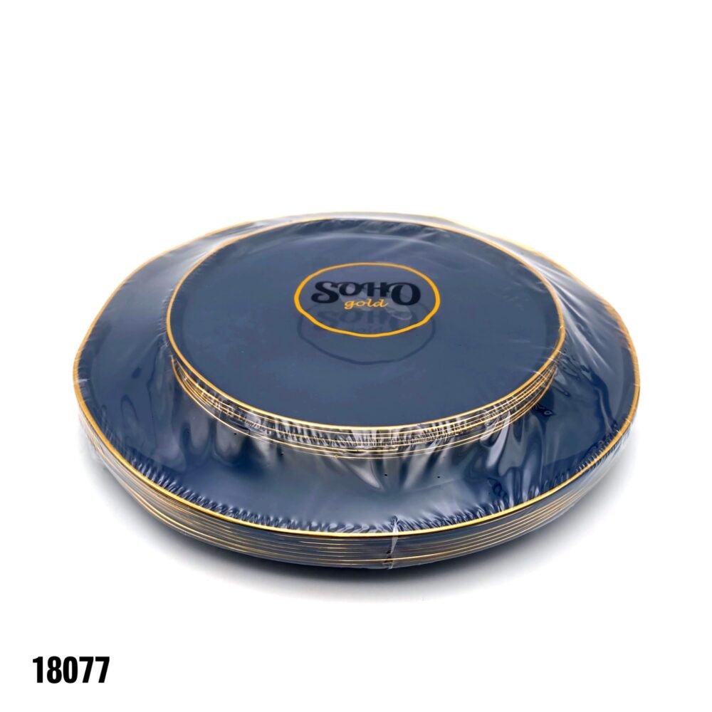 סט צלחות יוקרתיות בצבע כחול וזהב סוהו גולד 10"+7" 8+8 יח'