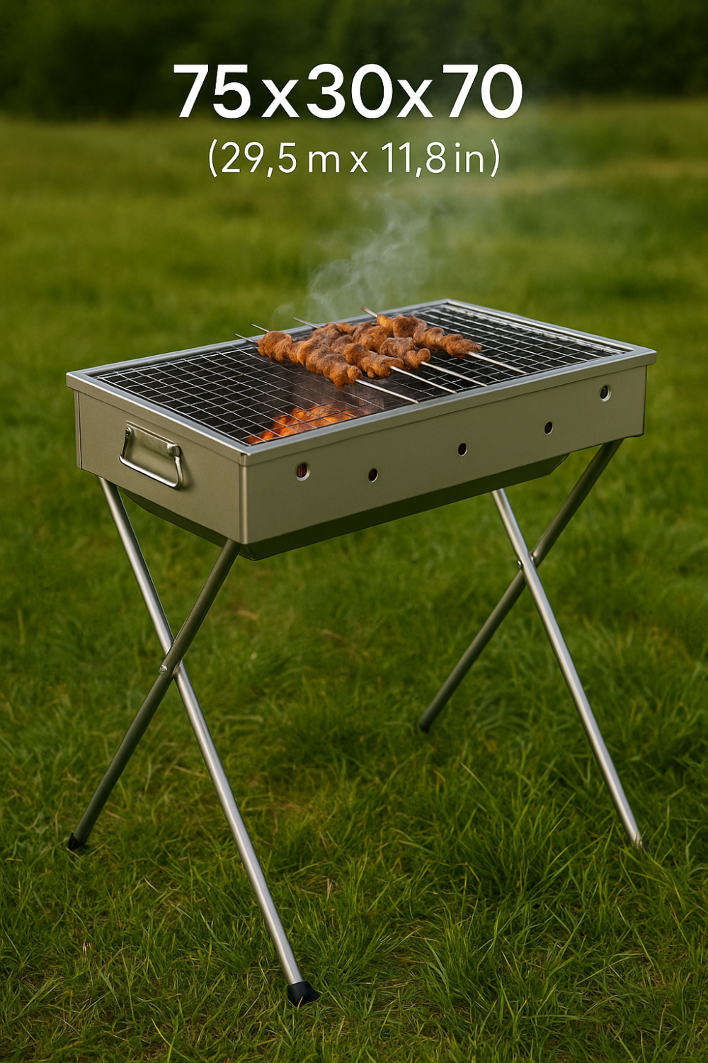 גריל מנגל פחמים מתקפל ונייד 75×30×70 ס"מ – גריל שטח איכותי לטיולים וחצר