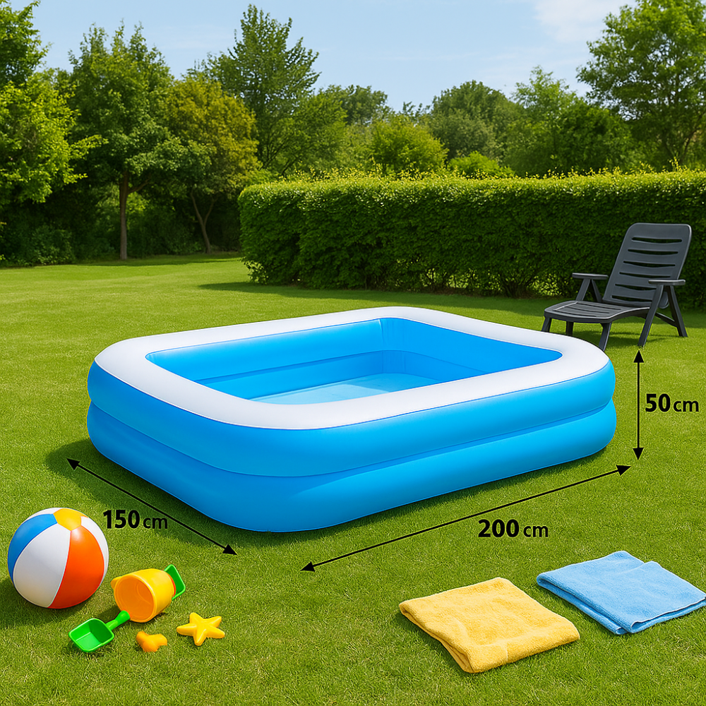 בריכה מתנפחת גדולה למשפחה – 200×150×50 ס"מ | לקיץ מושלם בגינה