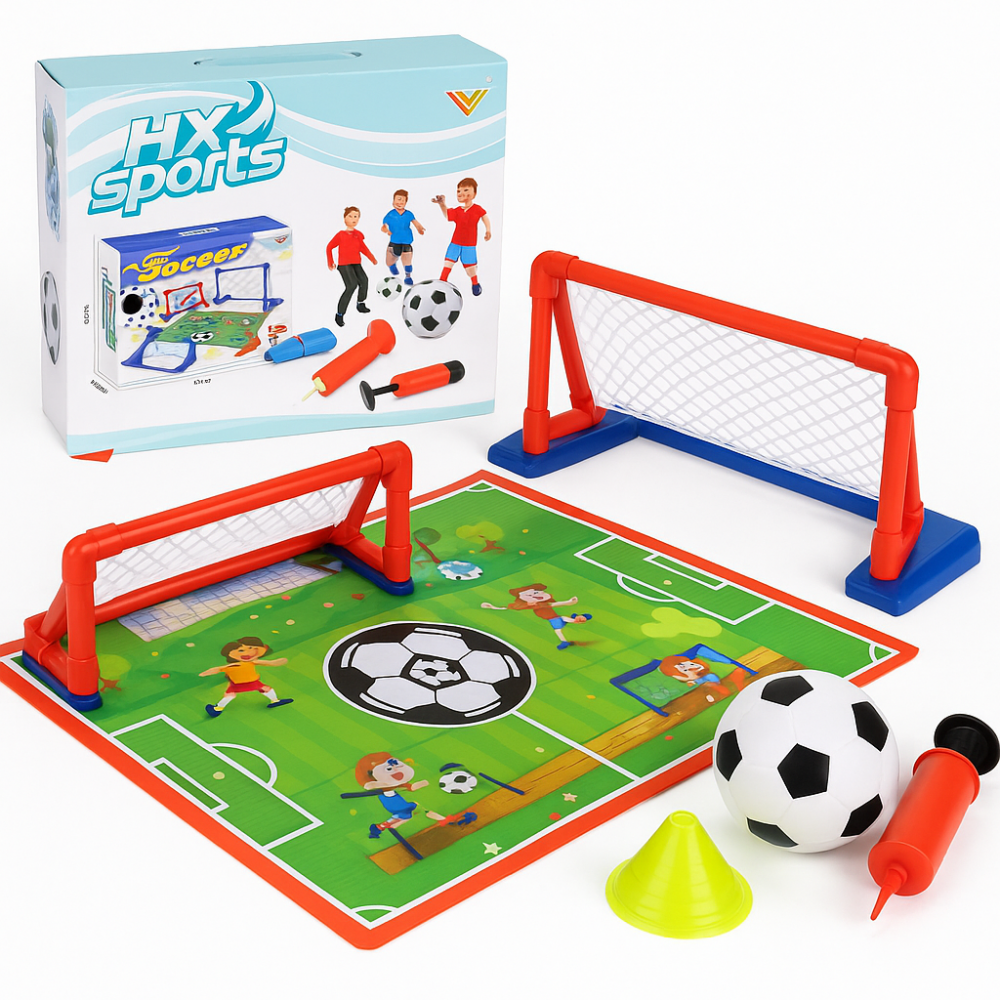 ערכת כדורגל לילדים – סט ספורט עם מגרש, שערים, כדור ואביזרים