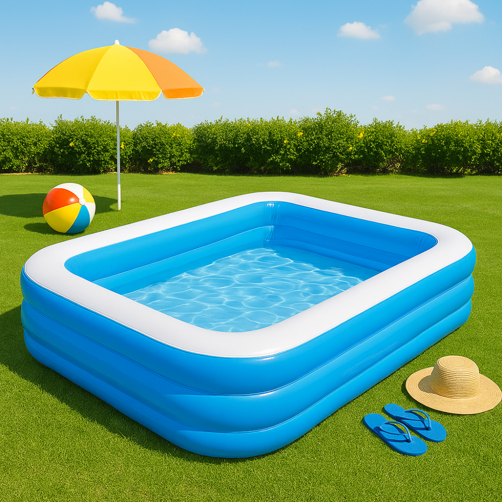 בריכה מתנפחת משפחתית ענקית – 305×183×50 ס"מ | נוחות מרבית לקיץ מושלם כחול / תכלת / טורכיז