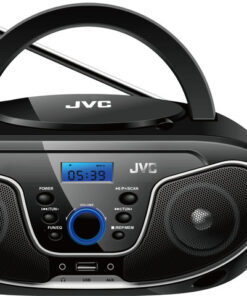 רדיו דיסק נייד JVC עם שלט שחור/לבן, USB ו-FM