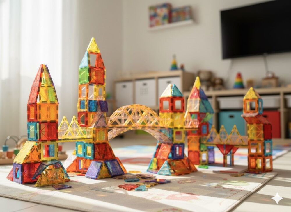 משחק הרכבה מגנטים המקורי - 100 חלקים צבעוניים - Magies