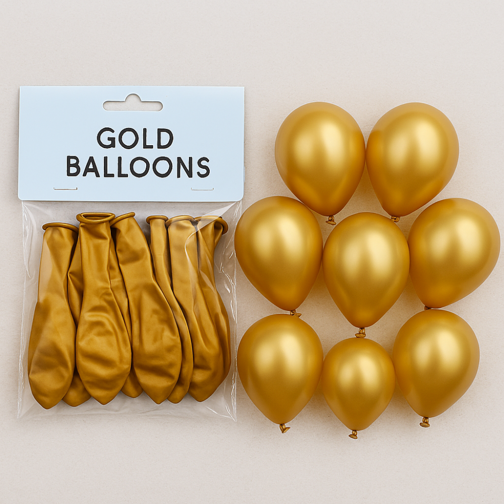 חבילת 10 בלונים זהובים לקישוט מסיבות ואירועים