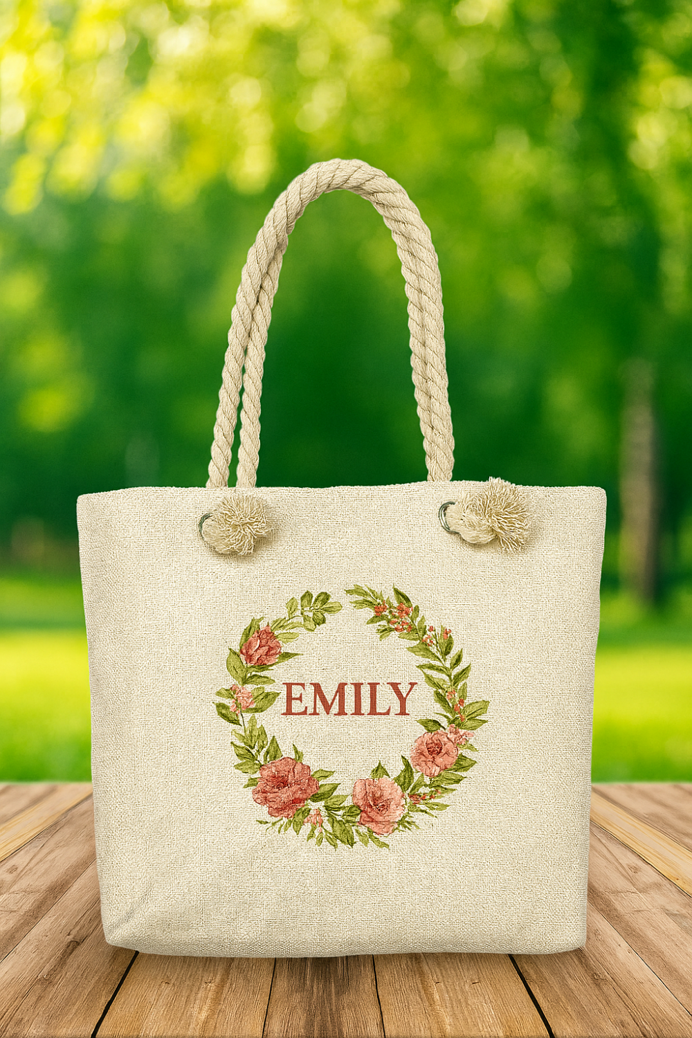 תיק קנבס בעיצוב אישי עם ידיות חבל – דגם פרחוני