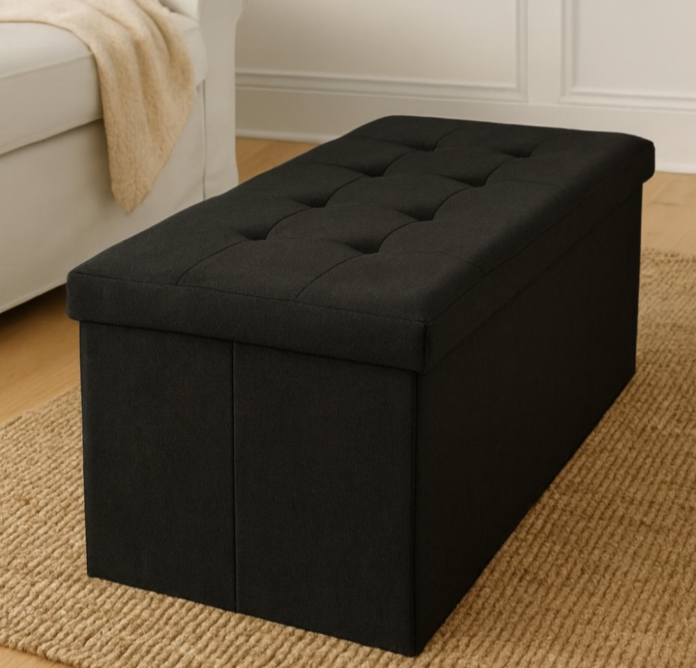 הדום אחסון בד מרופד – 76×38×38 ס"מ שחור