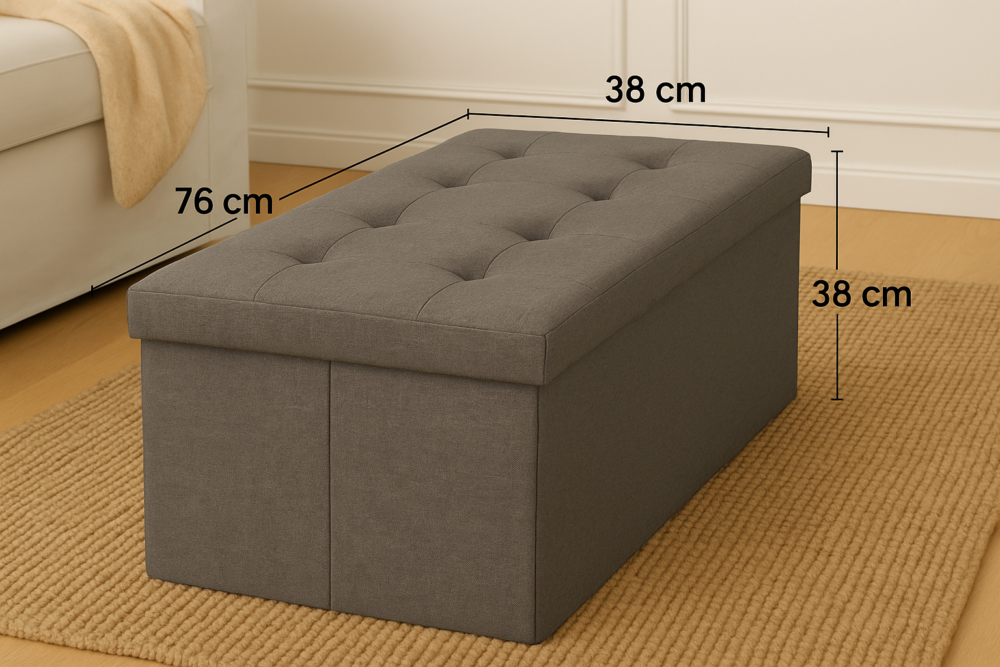 הדום אחסון בד מרופד – 76×38×38 ס"מ אפור