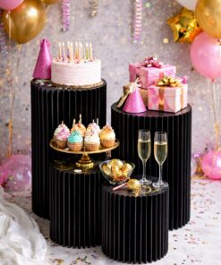 סט שולחנות אירוח / במות תצוגה מעוצבות – שחור קלאסי | סט 4 יחידות