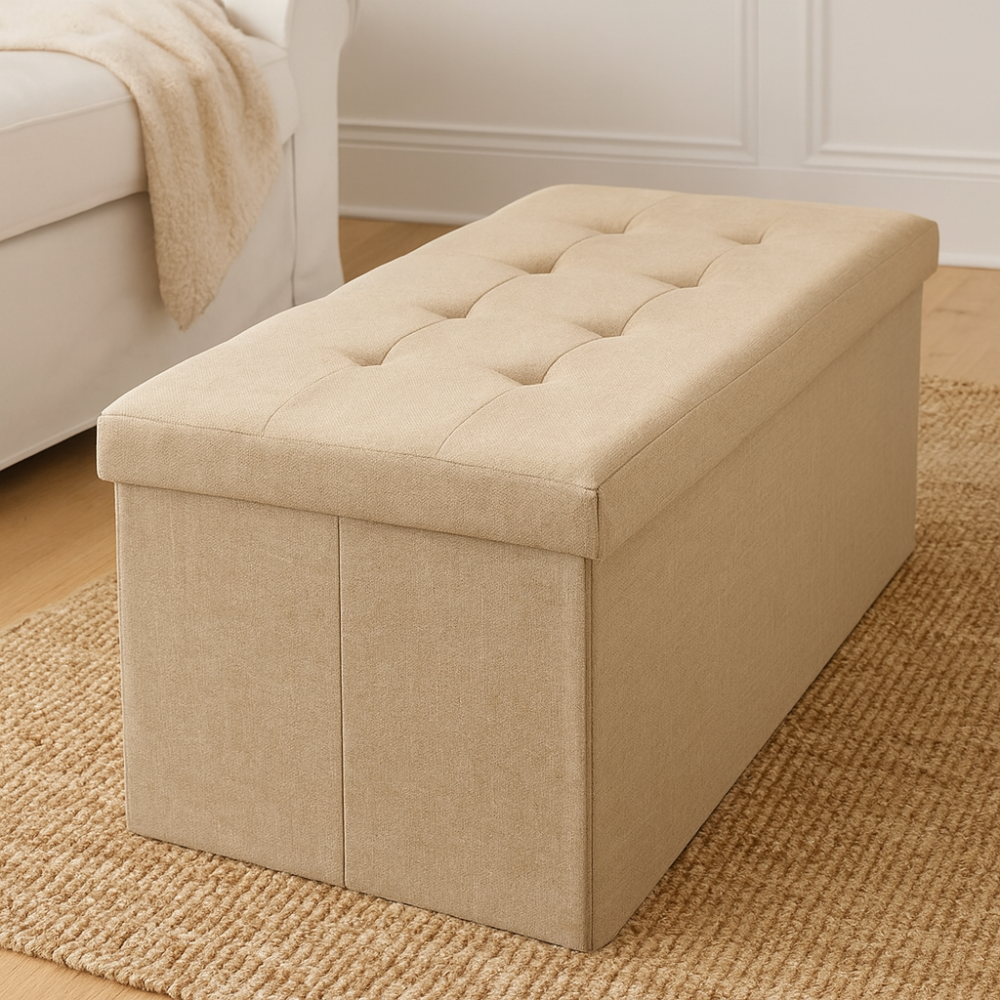 Alternative view of הדום אחסון בד מרופד – 76×38×38 ס"מ אפור