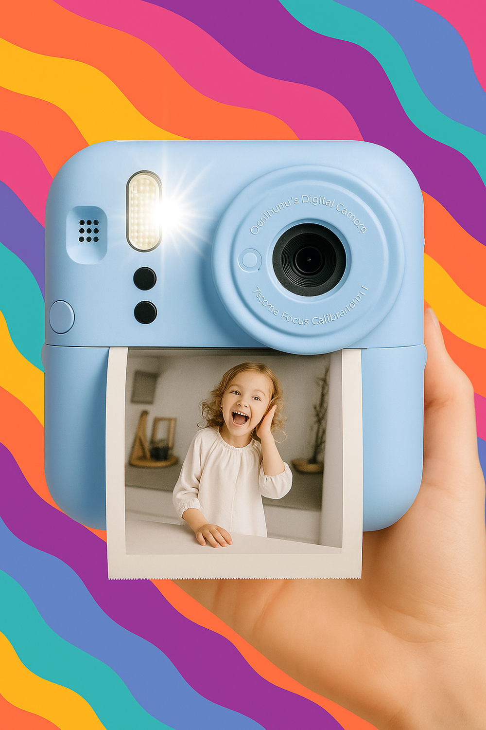 מצלמה דיגיטלית לילדים עם הדפסה מיידית ו־4 סלילים – תכלת