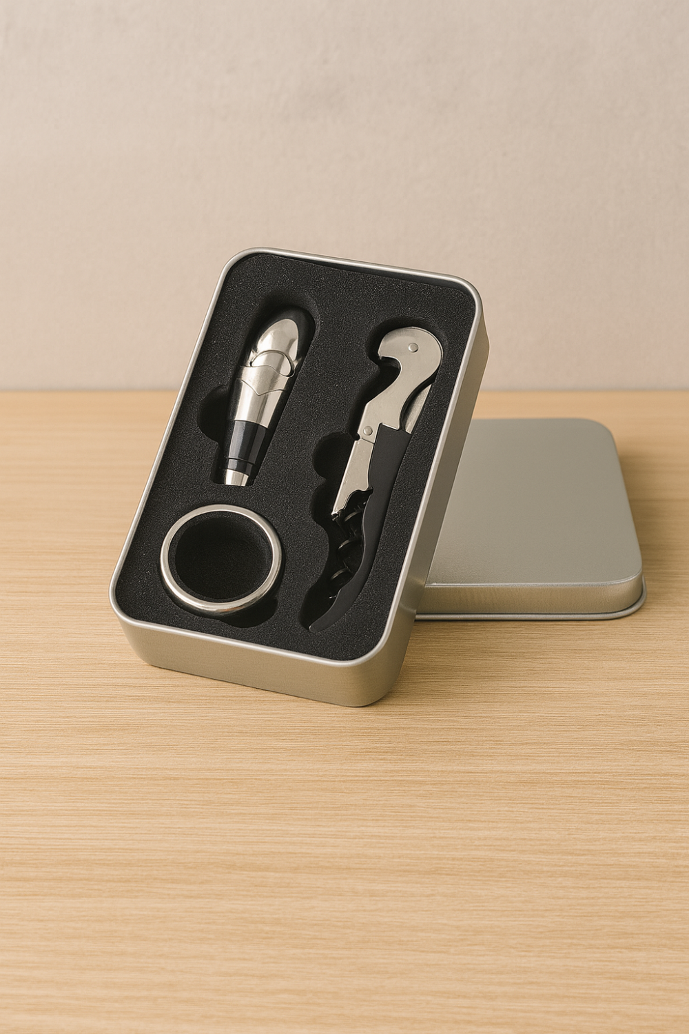 סט אביזרי יין מהודר בקופסת מתכת