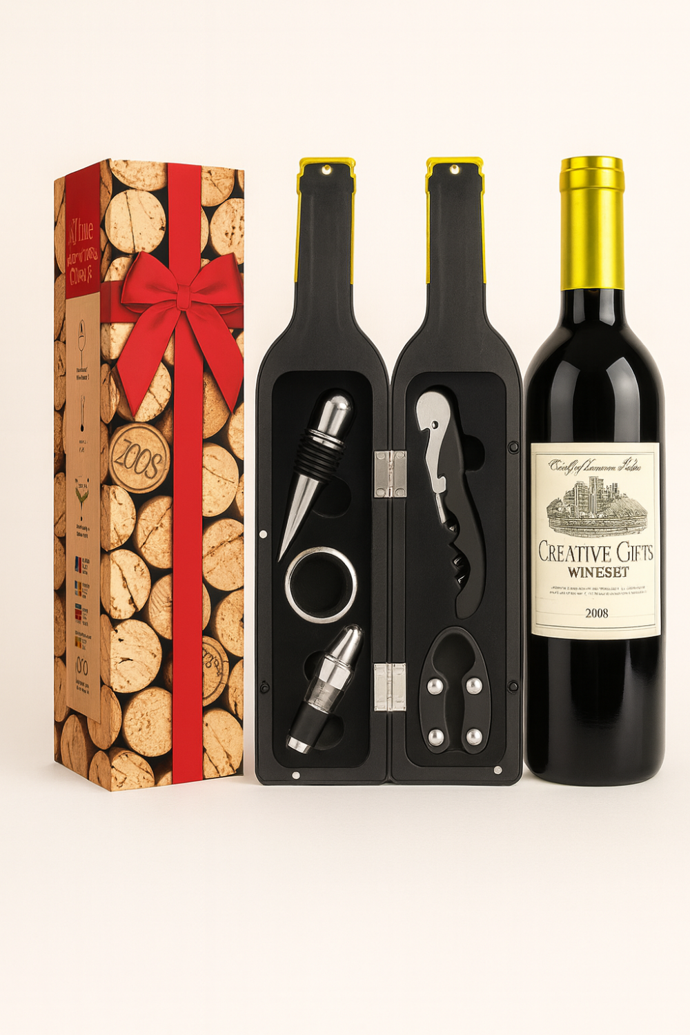 סט אביזרי יין מהודר בתוך בקבוק מתנה