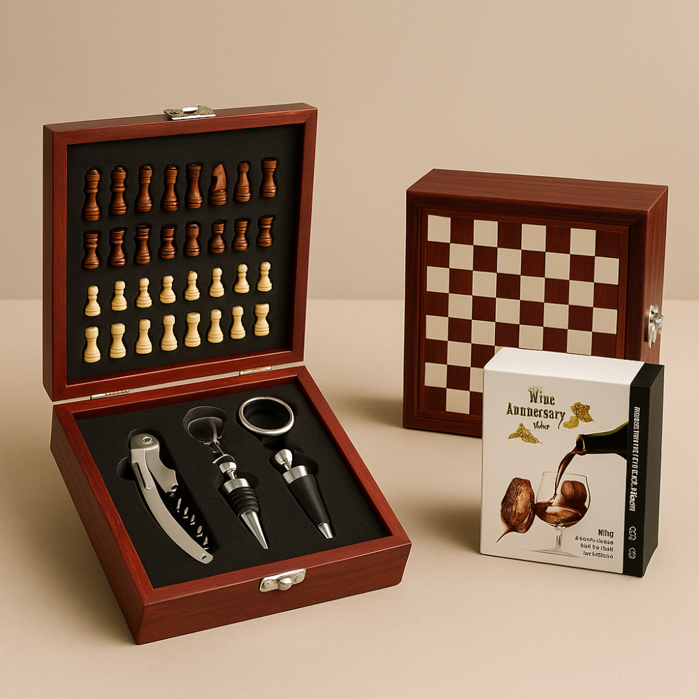 אביזרי יין במארז לוח שחמט