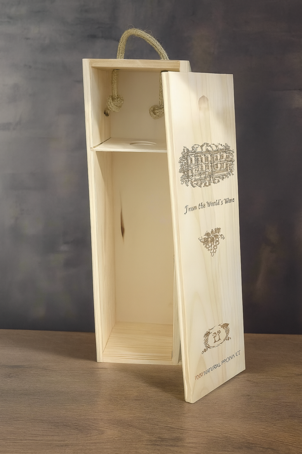 מארז עץ מהודר לבקבוק יין – דגם קלאסי עם מכסה הזזה