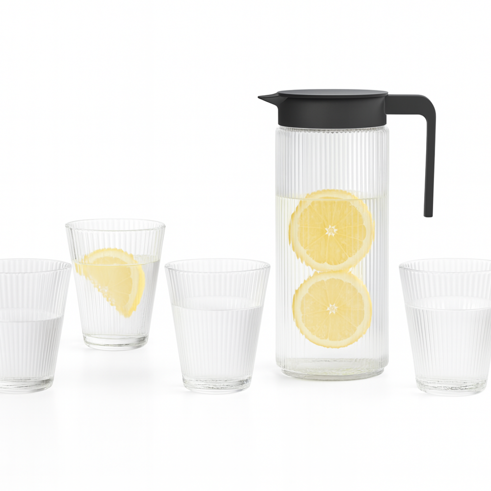 Alternative view of קנקן מים + 4 כוסות בעיצוב פסים אלגנטי