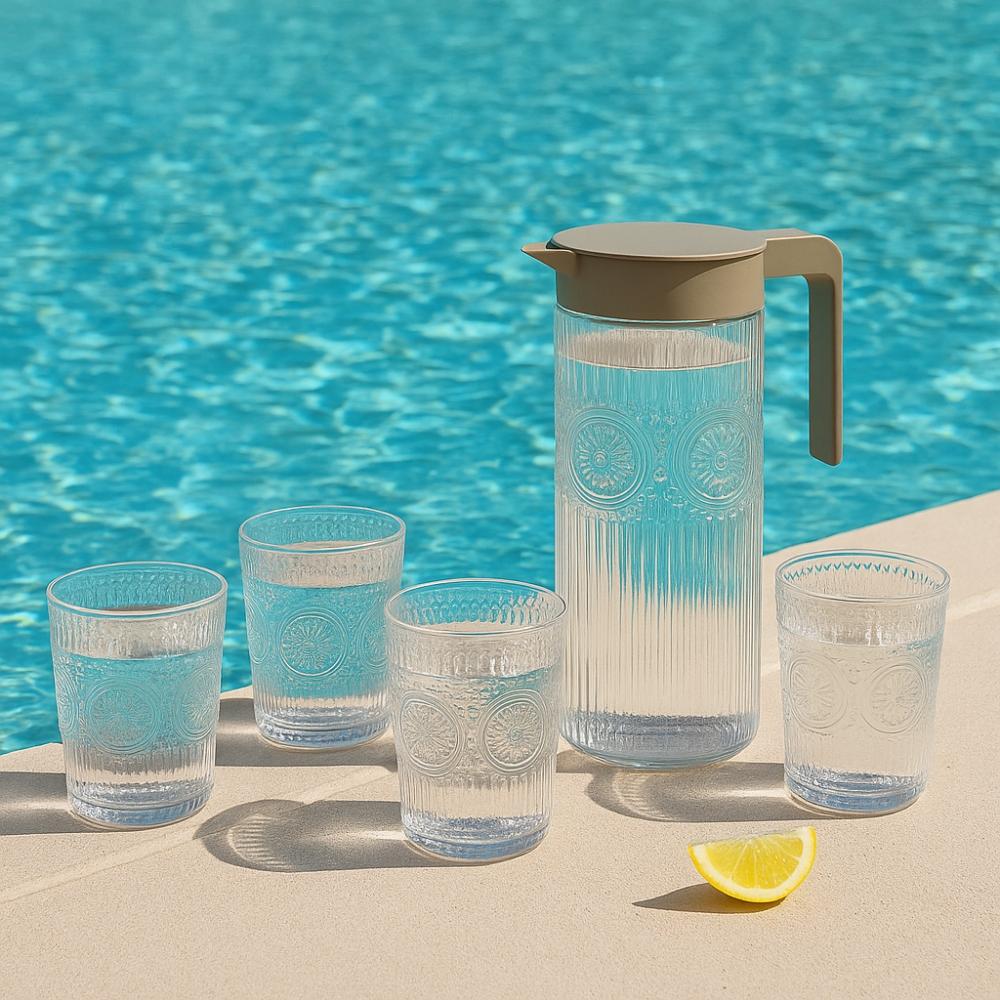 Alternative view of סט אירוח קנקן מים + 4 כוסות בעיטור תחרה אלגנטי