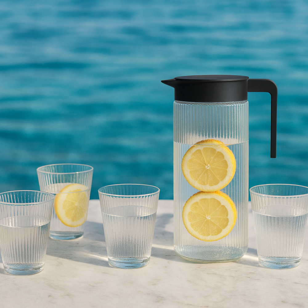 קנקן מים + 4 כוסות בעיצוב פסים אלגנטי