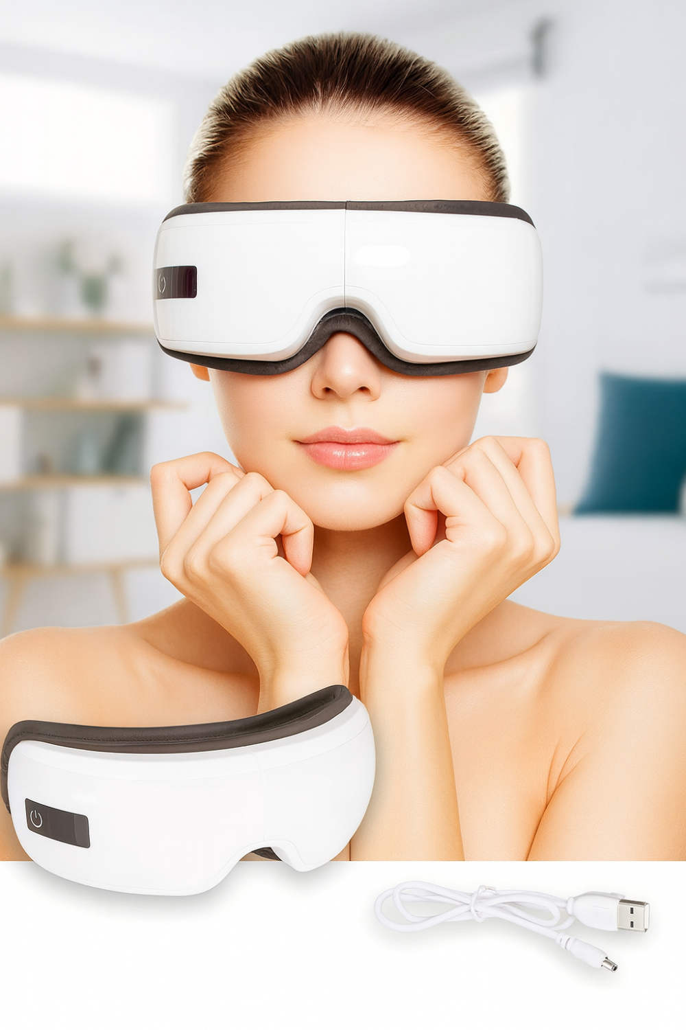 מכשיר עיסוי חכם לעיניים ולרקות – רטט, לחץ אוויר, חימום ומוזיקה מובנית