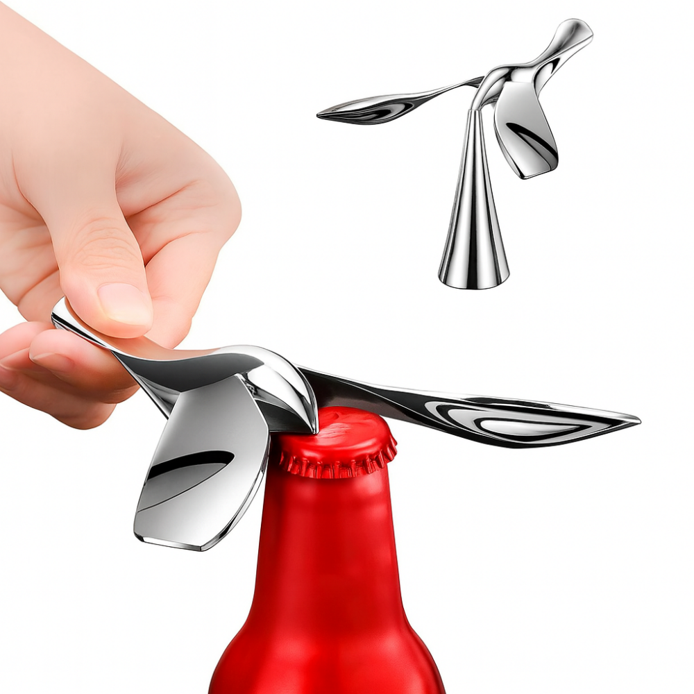 פותחן בירה בצורת ציפור – דקורטיבי עם משחק שיווי משקל ומעמד מעוצב