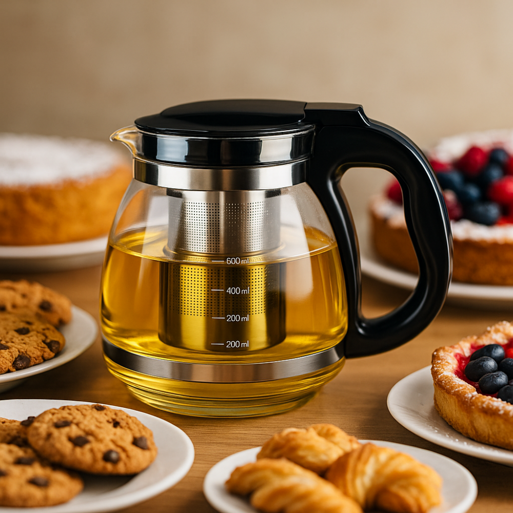 קנקן זכוכית מחוסמת 1.5 ליטר בצבע שחור – עם מסננת נירוסטה ואריזת מתנה