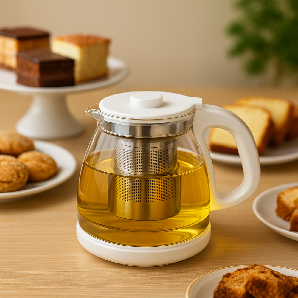 קנקן זכוכית מחוסמת 1.5 ליטר בצבע לבן – עם מסננת נירוסטה ואריזת מתנה