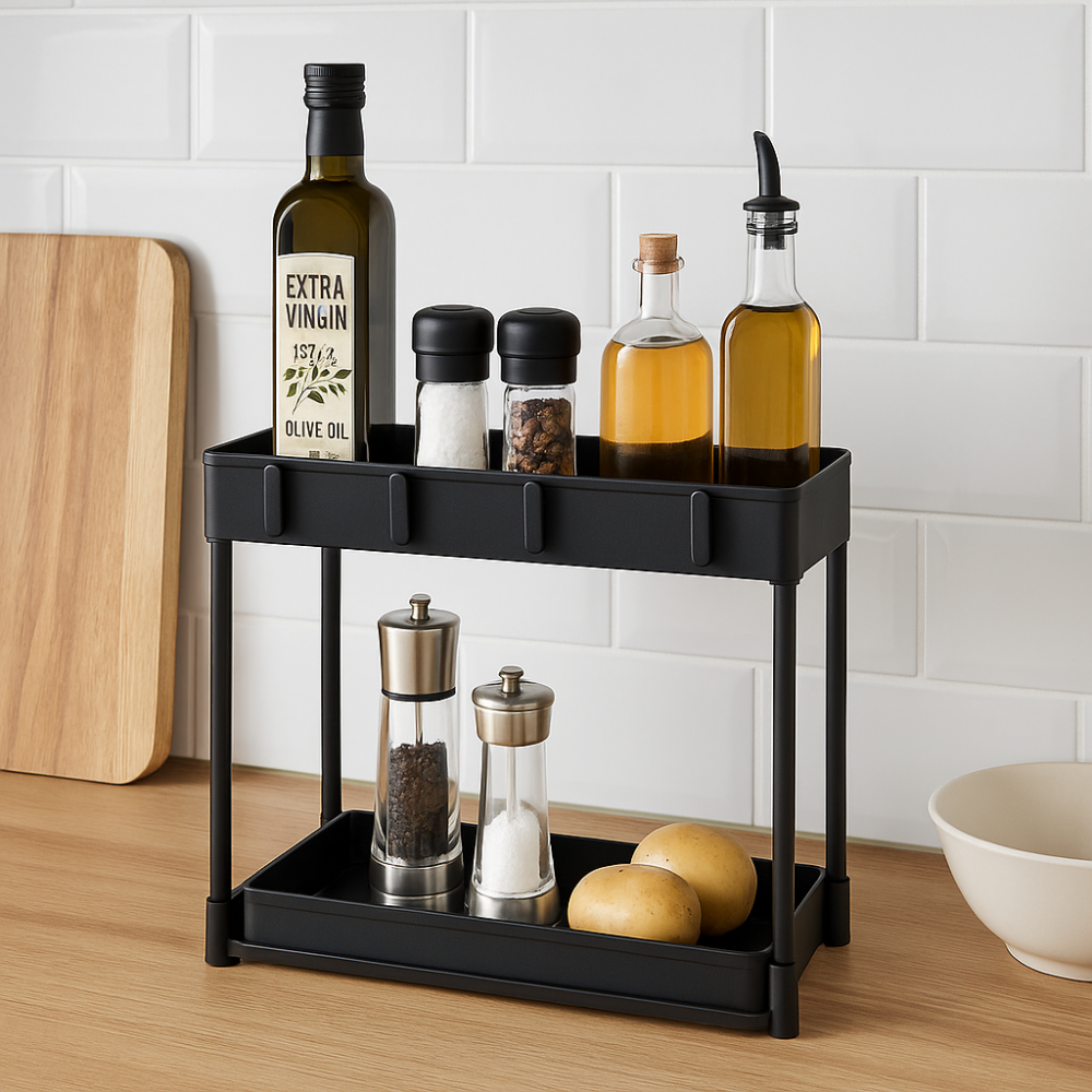 ארגונית דו-קומתית PVC עם מדף נשלף וווי תלייה