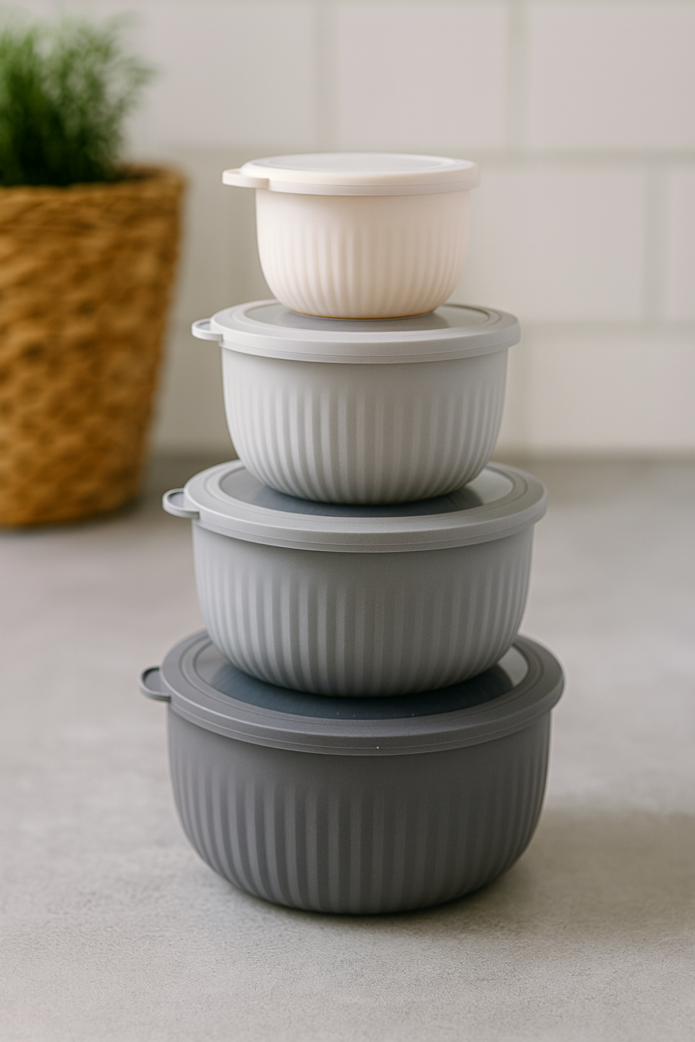 קופסאות אחסון - סט של 4 קופסאות עגולות בגדלים שונים