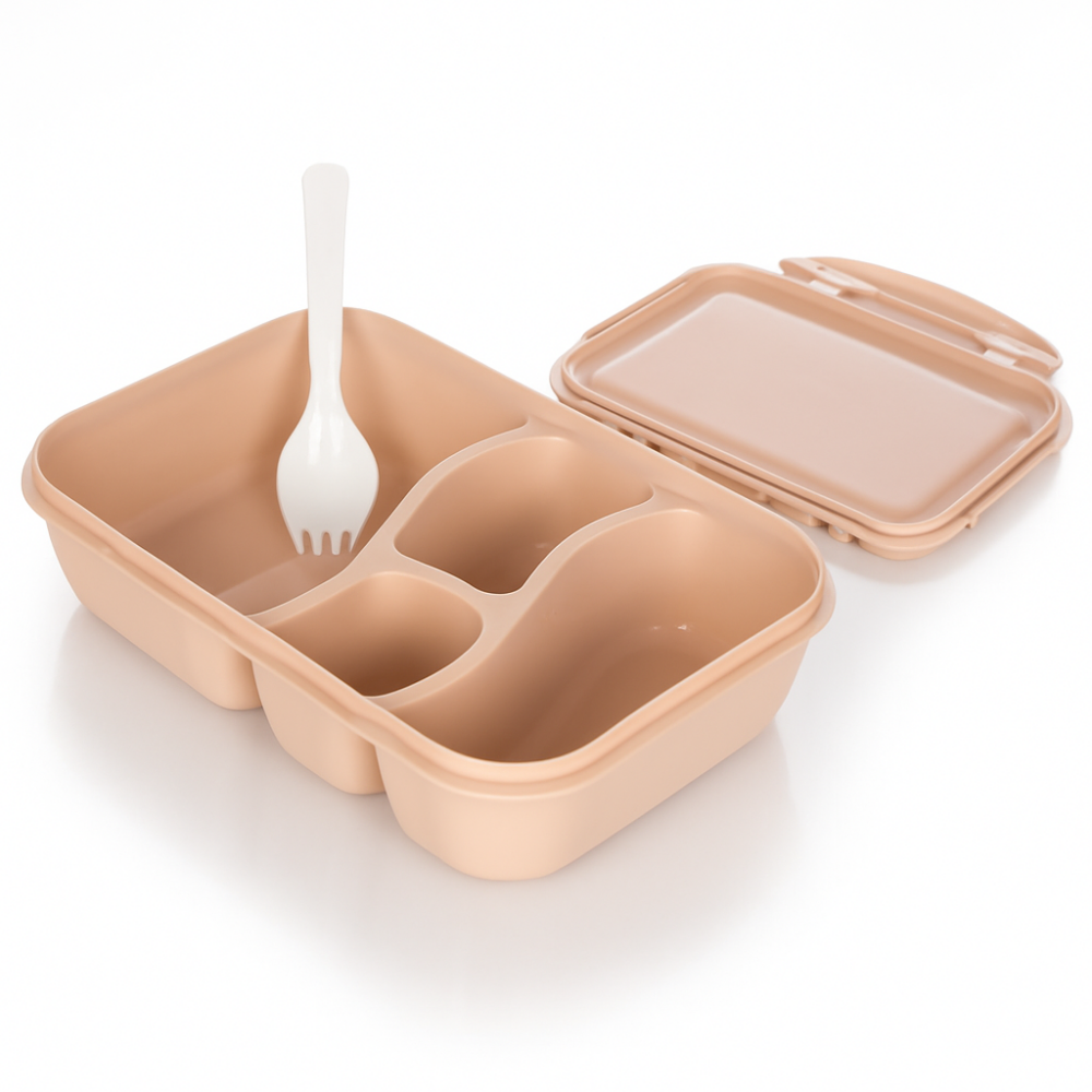 קופסת אוכל ורודה עם תאים וסכו"ם – לארוחה מסודרת בכל מקום