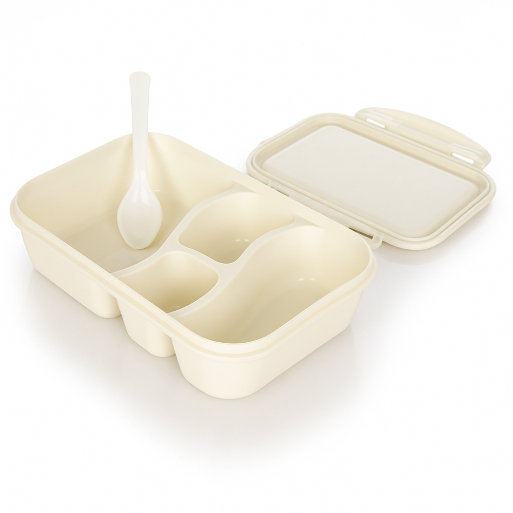 קופסת אוכל בגוון שמנת עם תאים – עיצוב אלגנטי ופונקציונלי