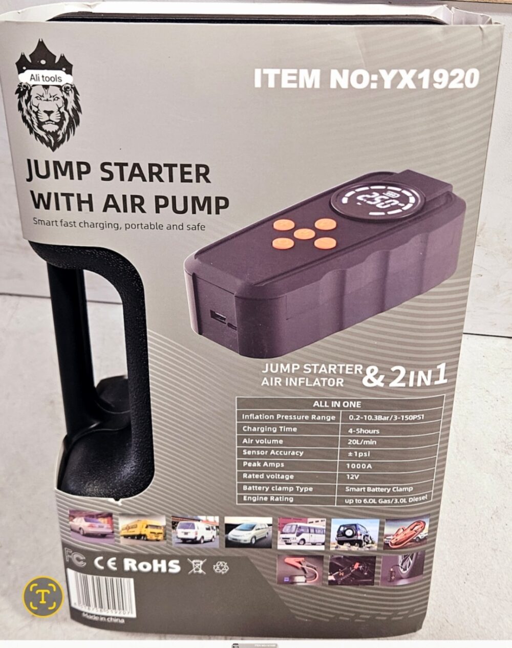 Alternative view of בוסטר התנעה לרכב עם קומפרסור מובנה – 2 ב־1: התנעה וניפוח