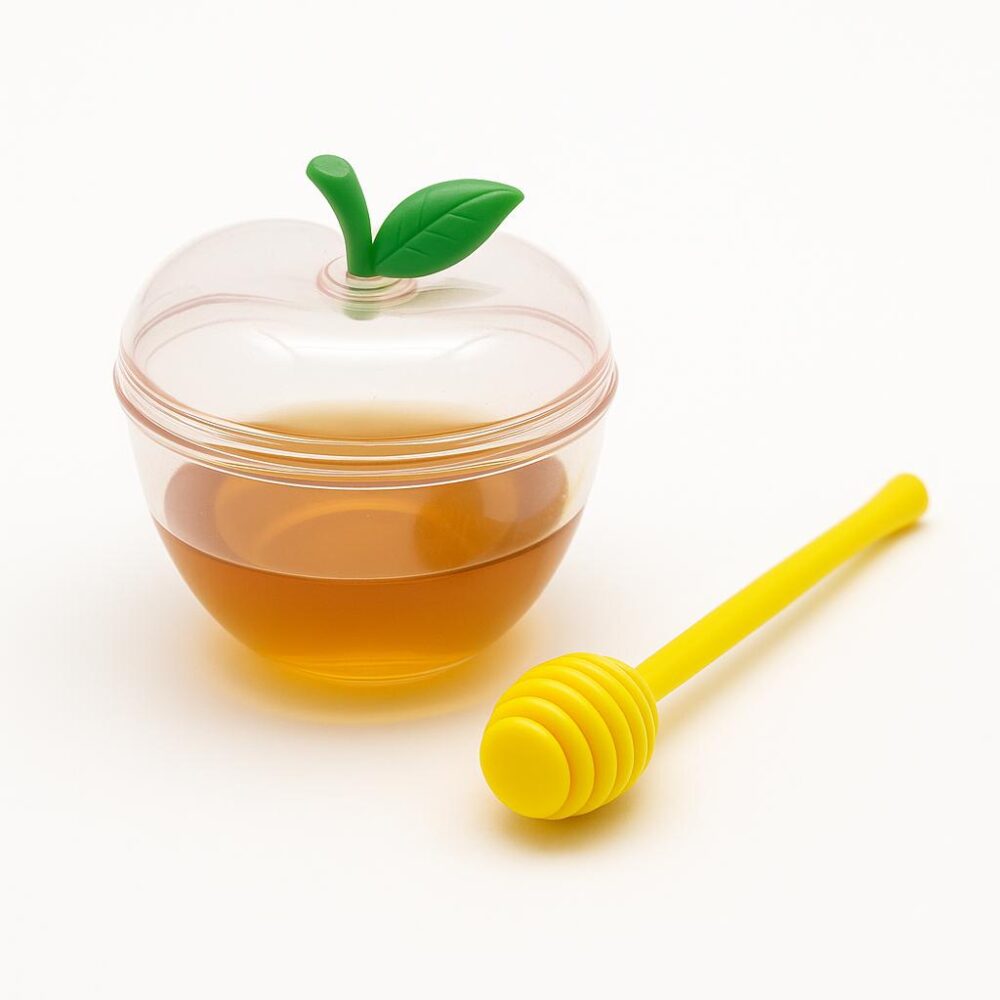 קערת תפוח שקופה עם מקל דבש עטוף – 10×10 ס"מ