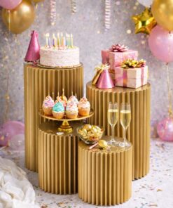 סט שולחנות אירוח / במות תצוגה מעוצבות – זהב קלאסי | סט 4 יחידות