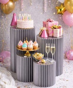 סט שולחנות אירוח / במות תצוגה מעוצבות – כסף קלאסי | סט 4 יחידות