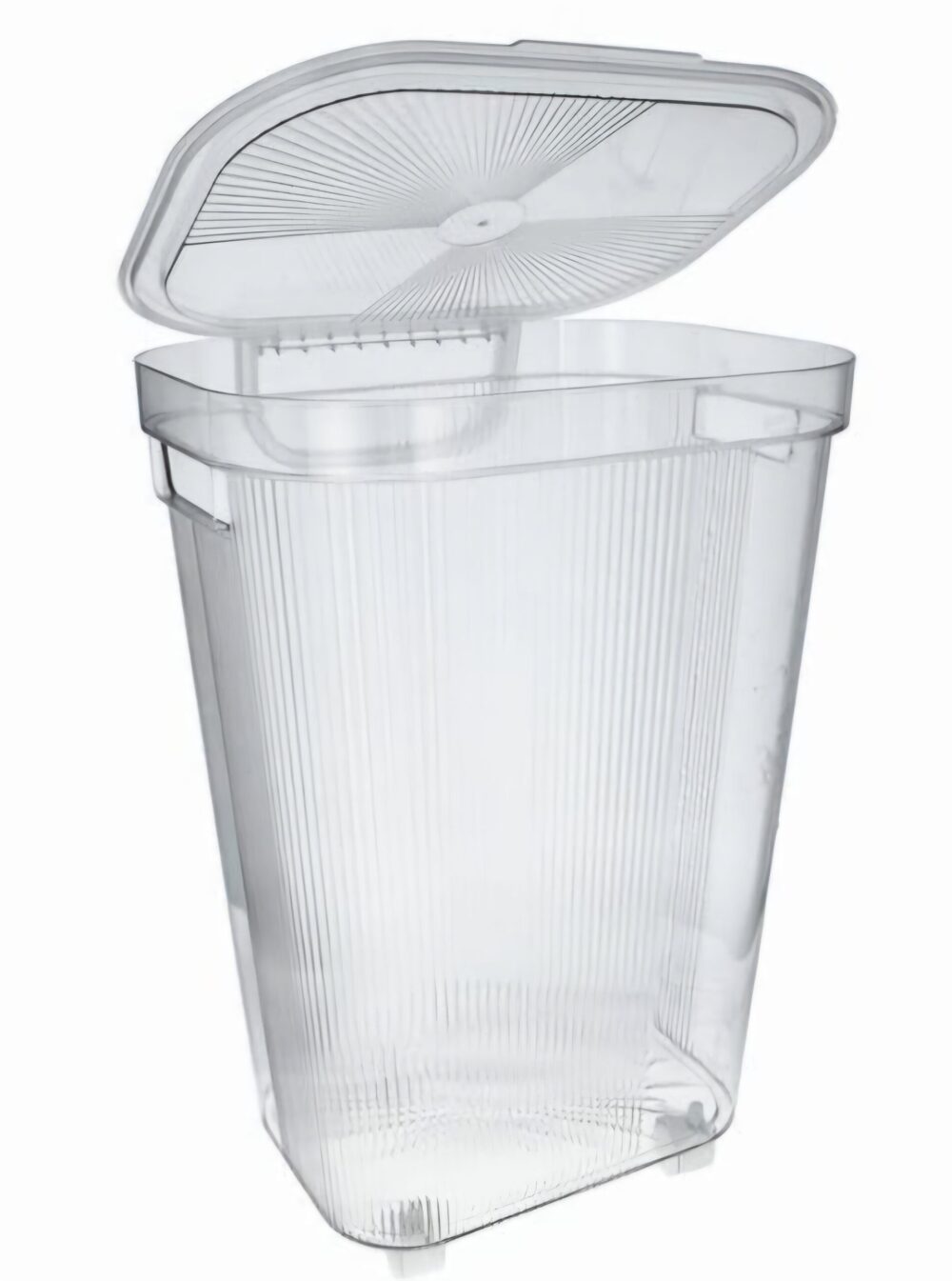 סל כביסה קשיח שקוף PET עם מכסה על גלגלים – 65.5×43×34.5 ס"מ