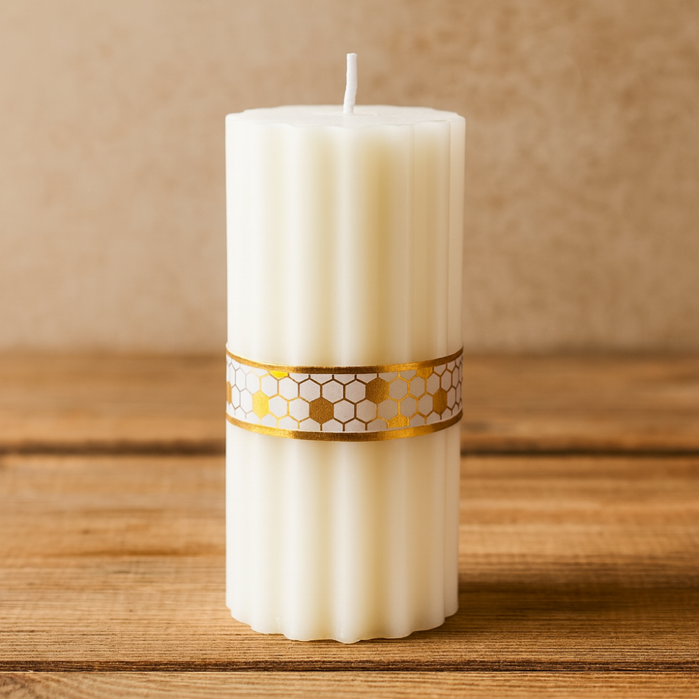 נר דקורטיבי יוקרתי עם כרטיס כוורת זהב-לבן